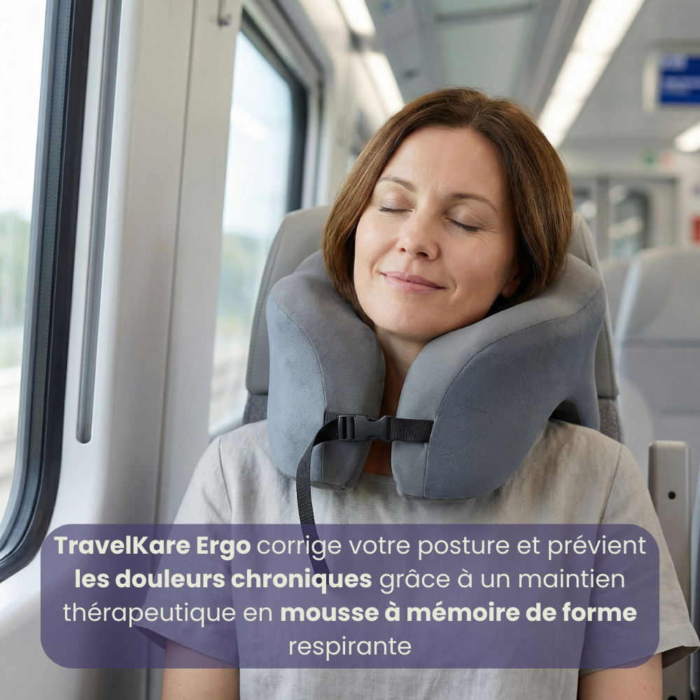 TravelKare Ergo - Oreiller de voyage ergonomique à mémoire de forme