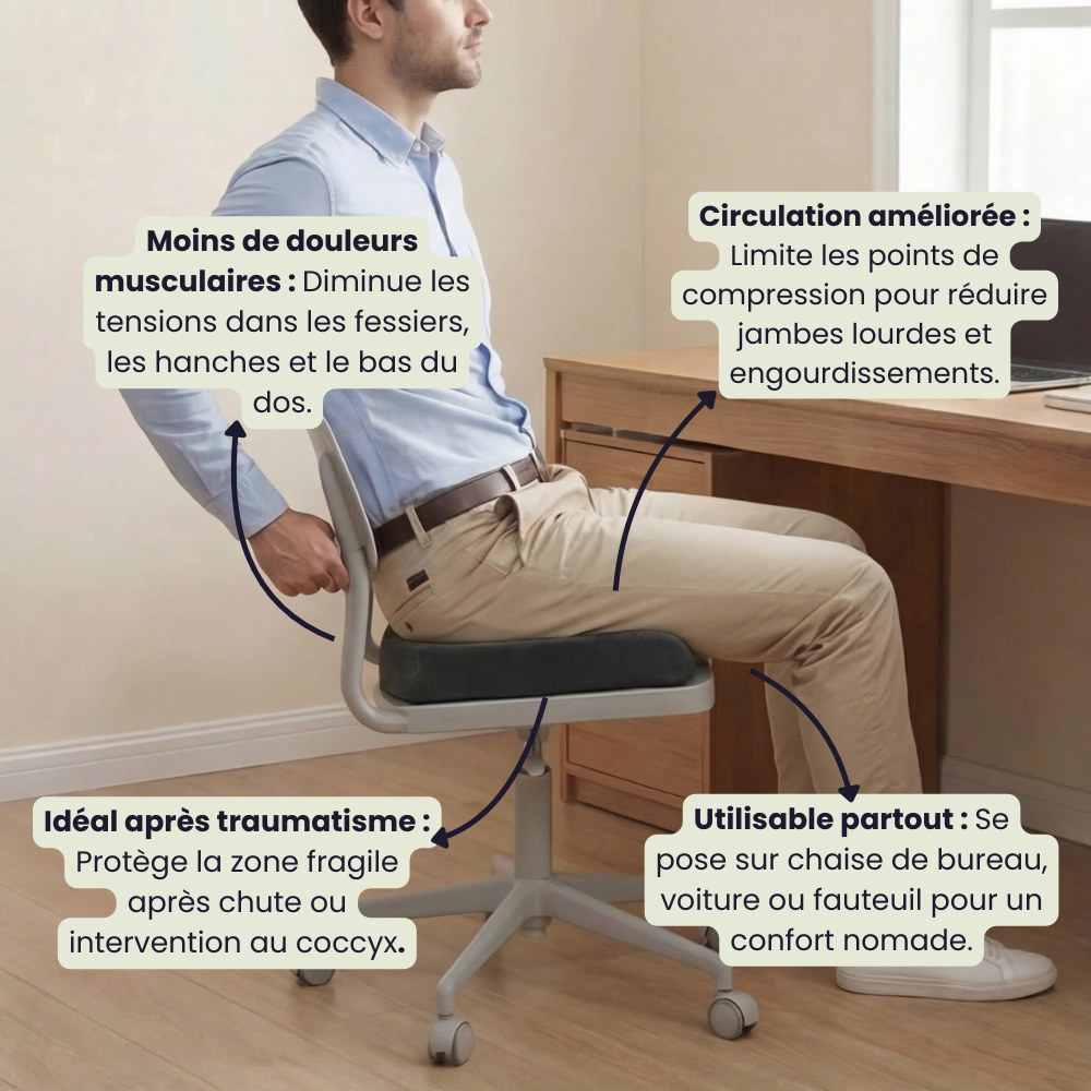 PelviKare Coccyx - Coussin mémoire de forme pour le coccyx