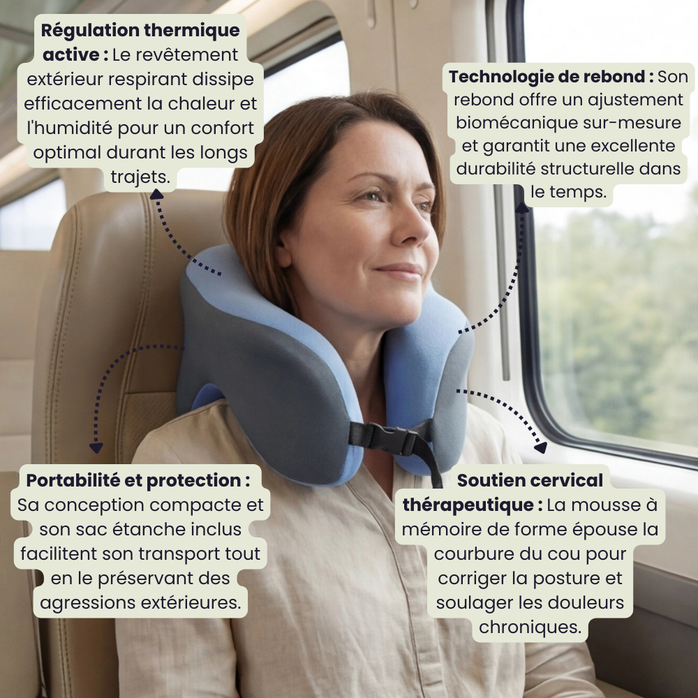 TravelKare Ergo - Oreiller de voyage ergonomique à mémoire de forme
