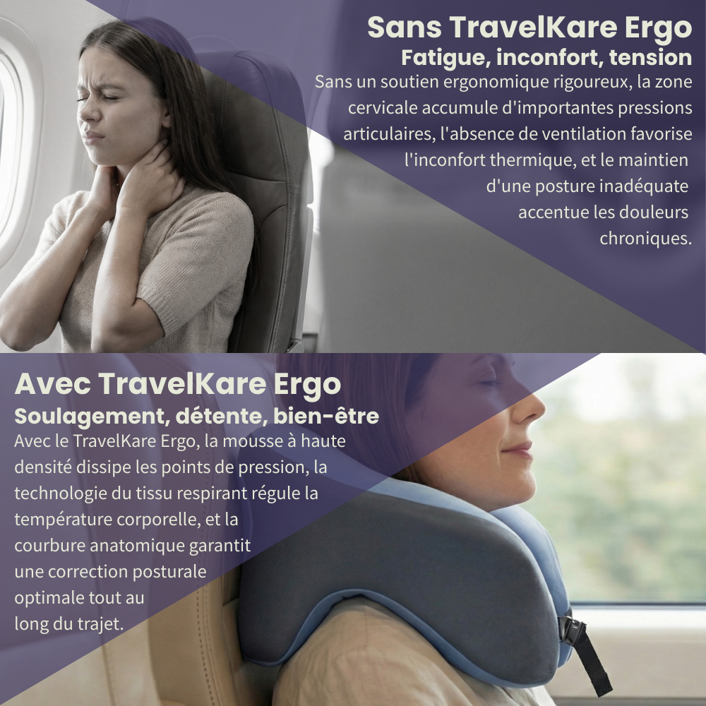 TravelKare Ergo - Oreiller de voyage ergonomique à mémoire de forme